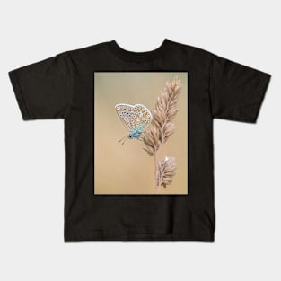 Common Blue Butterfly on a Grass Stalk Kids T-Shirt